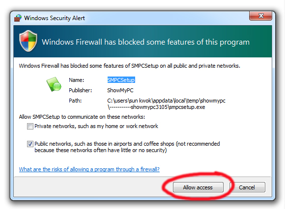 4. Y ou may also get a windows firewall warning, go ahead and UNBLOCK the program so that it can run properly.